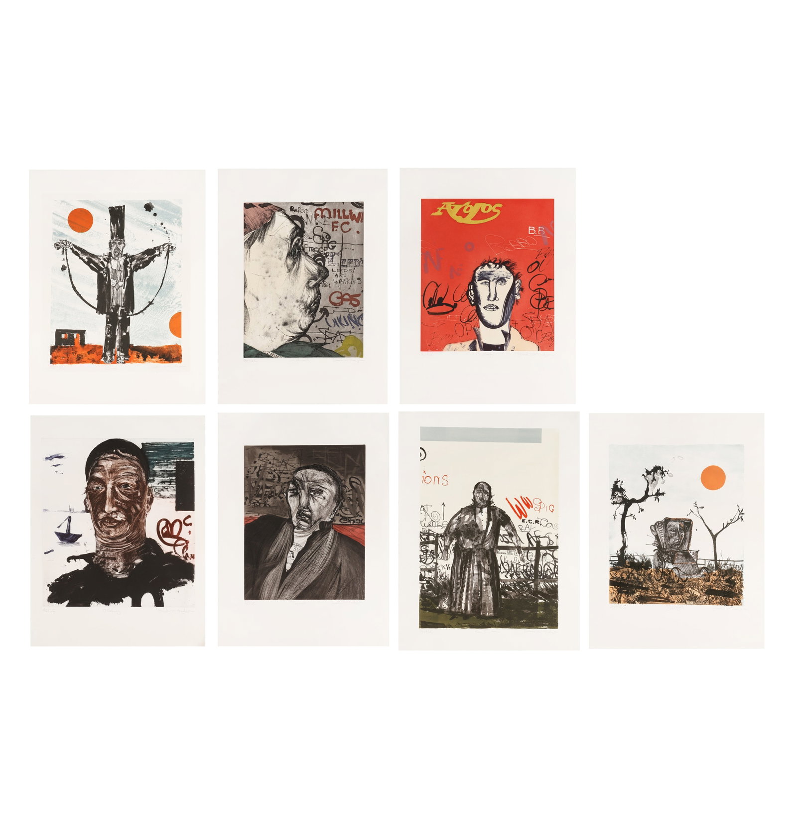 Jock McFadyen R.A. (British, b.1950) Canal: Spazo, Spud & Spigot: 1991 each signed, titled and numbered variously from the edition of 15 HC proofs aside from the edition of 50 the incomplete portfolio of four etchings with aquatint in colours on wove and three litho