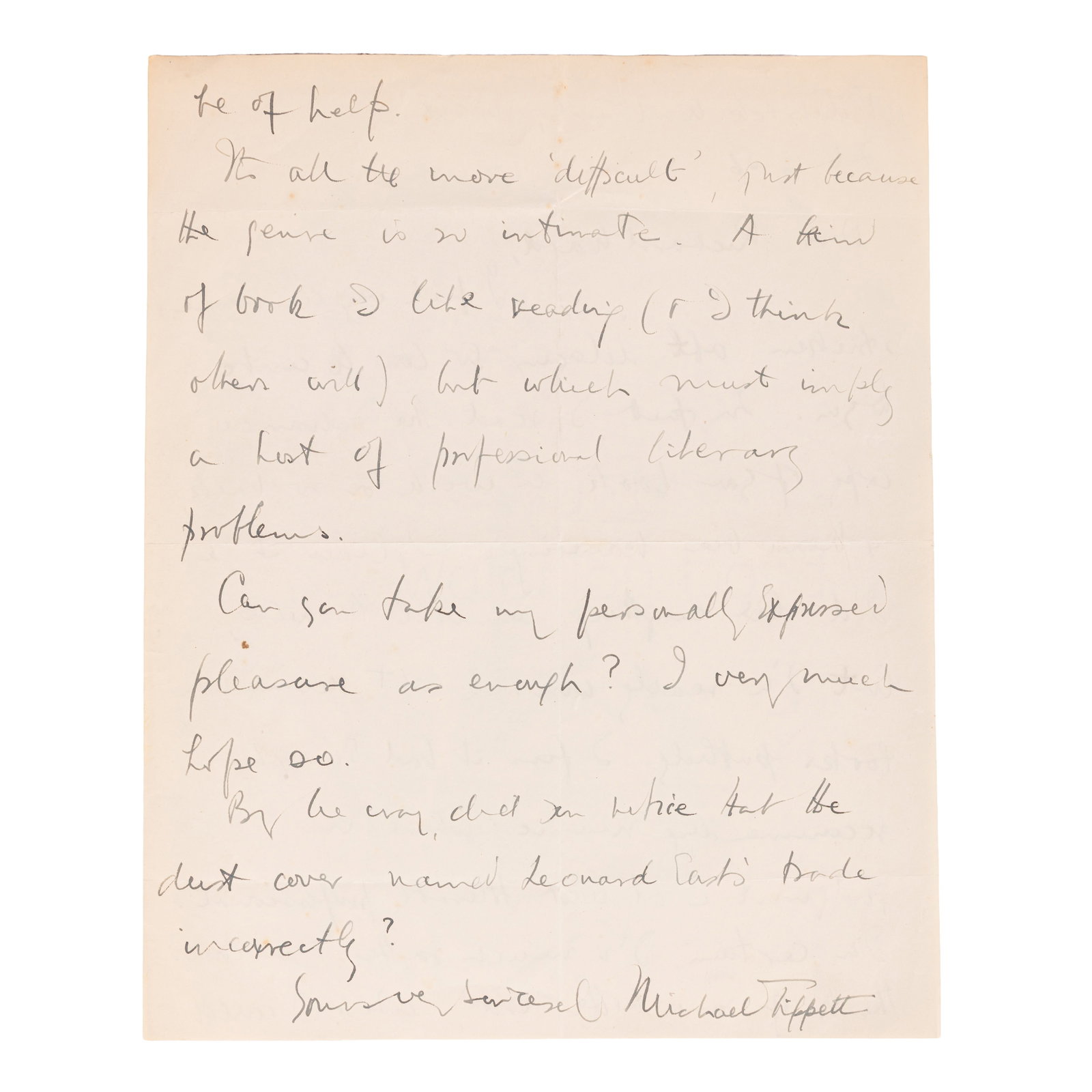 Tippett (Michael) Autograph letter signed ("Michael Tippett") - 2