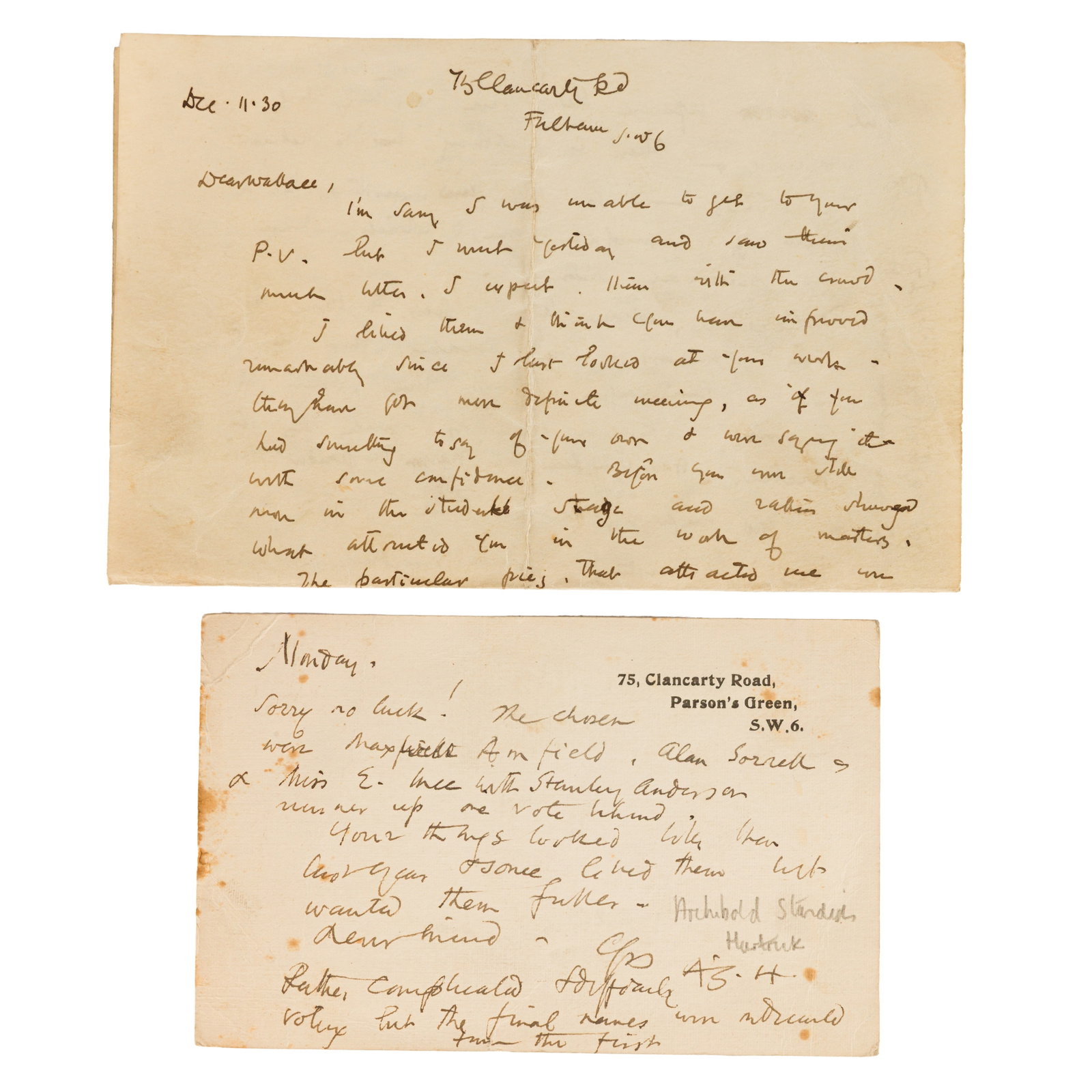 Art History Interest.- Robin Wallace Collection of letters and ephemera, London, c. 1930s-1950s. - 6