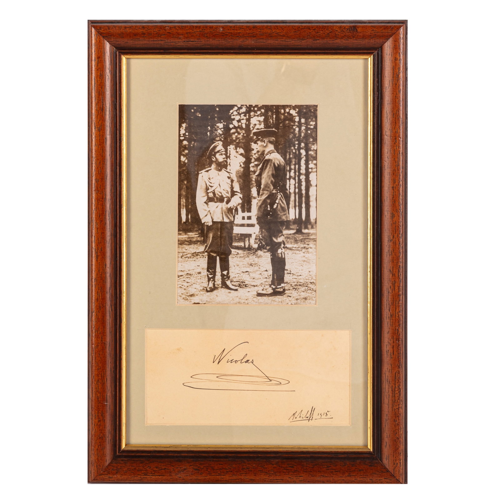 Nicholas II, Tsar of Russia Ink signature: Nicholas II, Tsar of Russia Ink signature Signature in English "Nicholas" dated (in another hand) "Mohileff 1915" (G.H.Q. of the Russian Armies in the field during much of World War II), presumably as