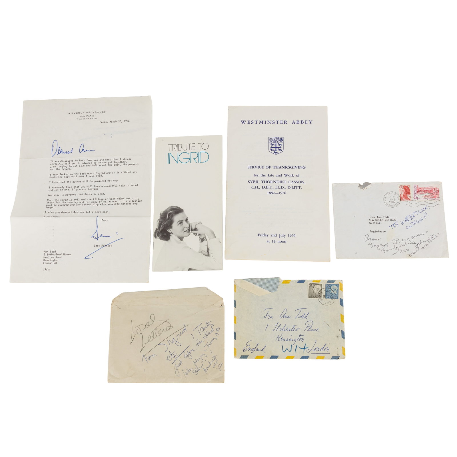 Autograph Collection.- Incl. Ingrid Bergman Letters to Ann Todd - 3