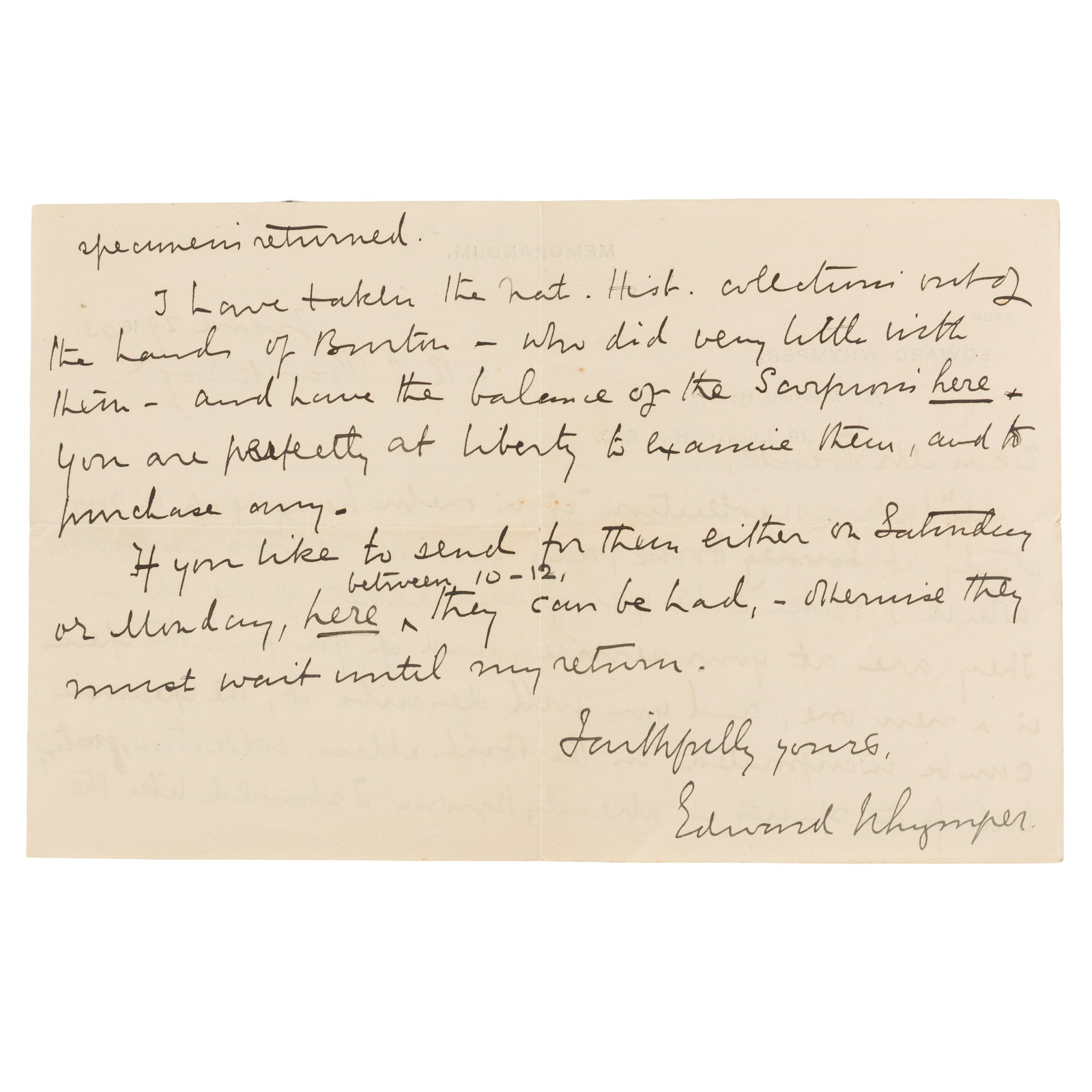 Whymper (Edward) Autograph letter signed ("Edward Whymper") - 2