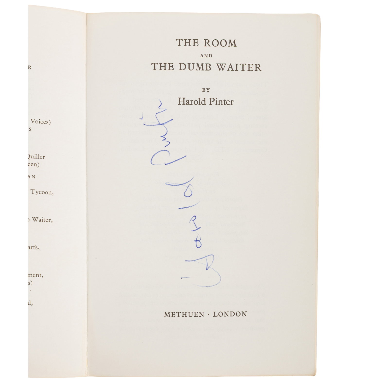 Pinter (Harold) The Room and The Dumb Waiter, signed - 2