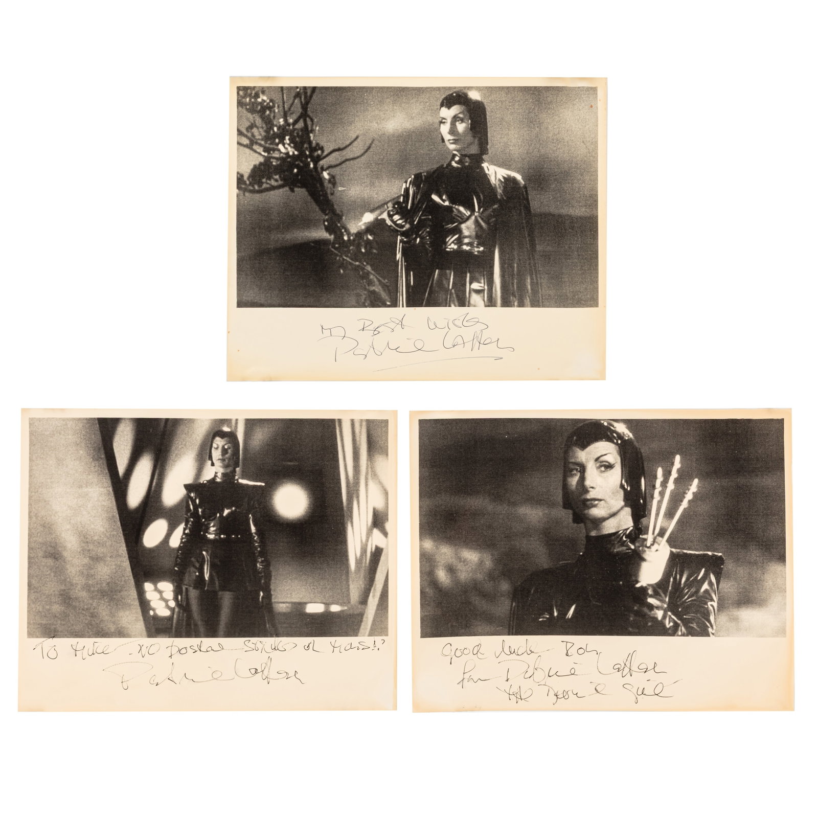 Laffan (Patricia) Signed photographs: Laffan (Patricia) Signed photographs Three glossy black and white photographs, featuring Laffan as the diabolical title character Nyah in the 1954 science-fiction film Devil Girl from Mars all signed