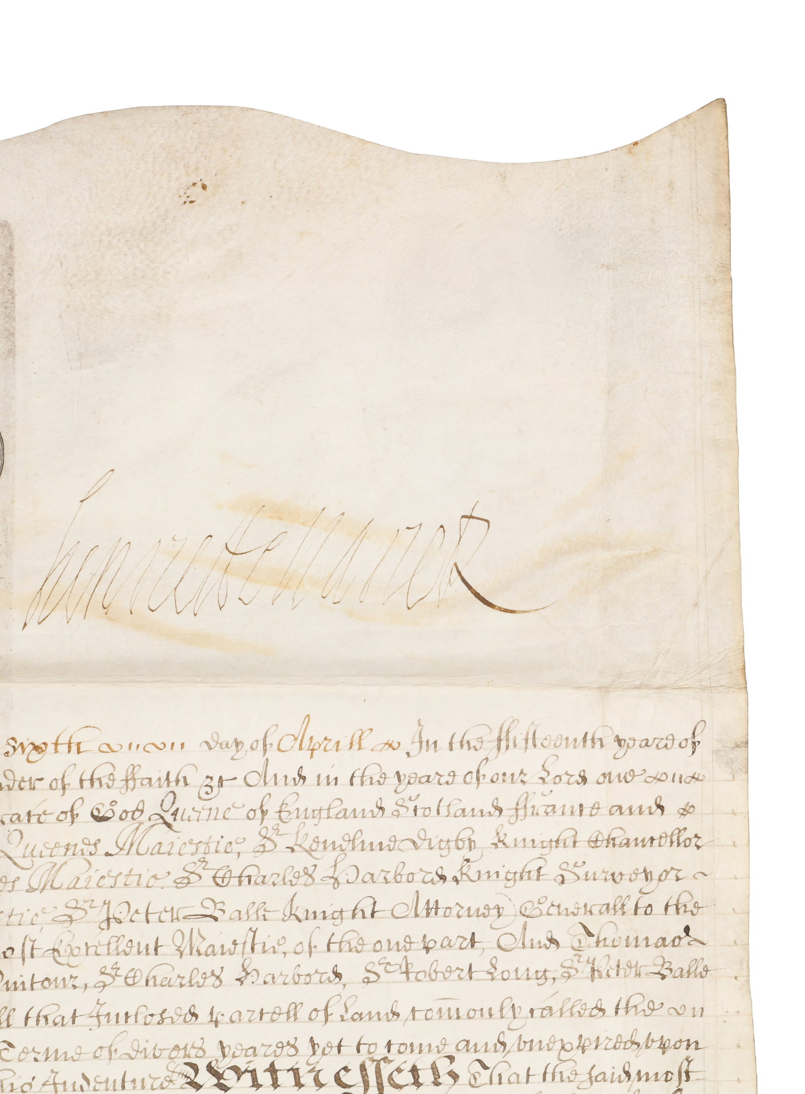 Henrietta Maria (Queen Consort of King Charles I) Signed indenture, 1663 - 3