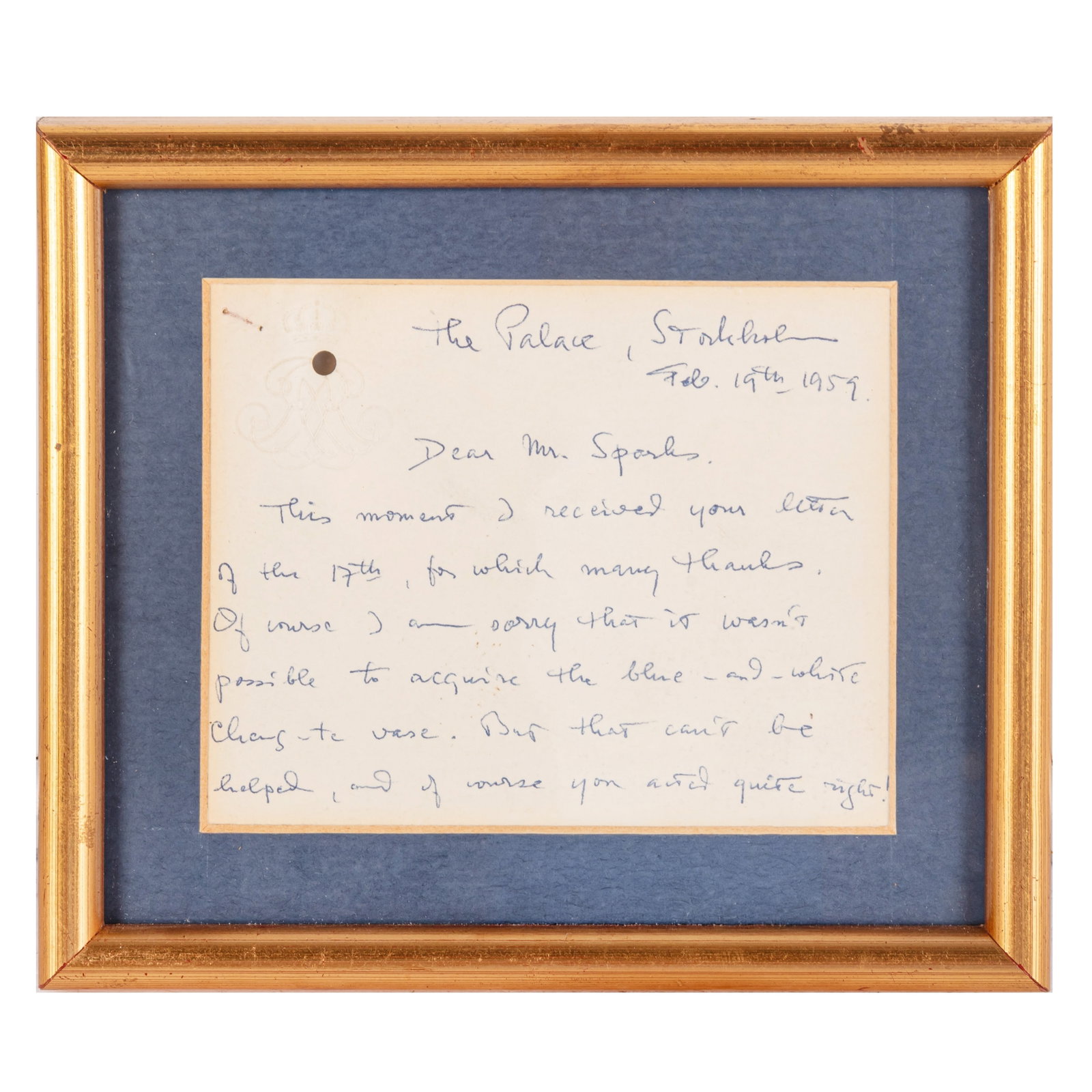 Gustaf VI Adolf, King of Sweden Signed postcard and note - 3