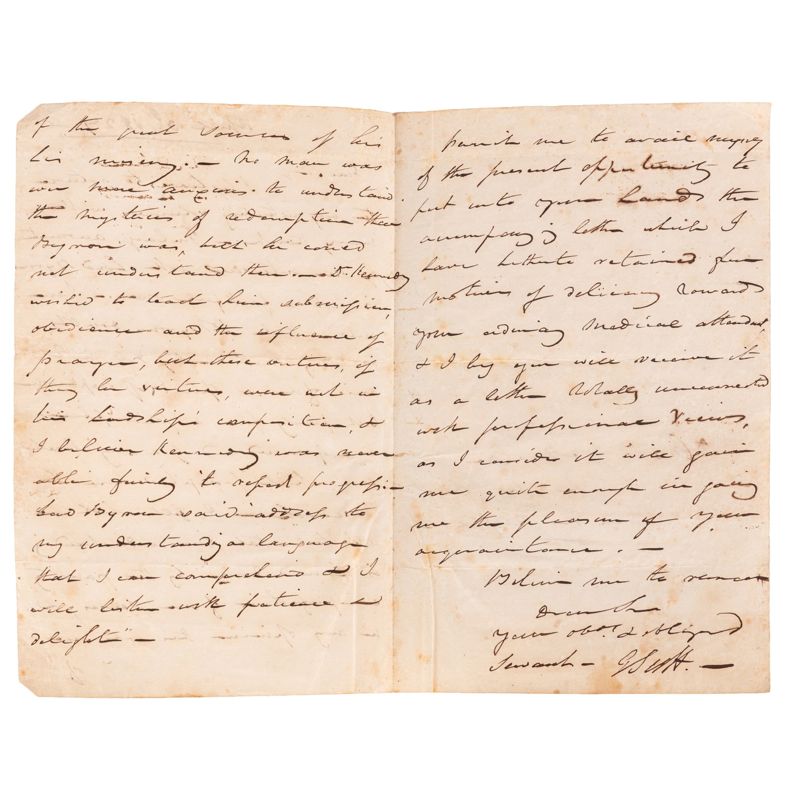 Lord Byron Interest.- George Scott Autograph letter signed ('G. Scott') re Byron’s religious d - 2