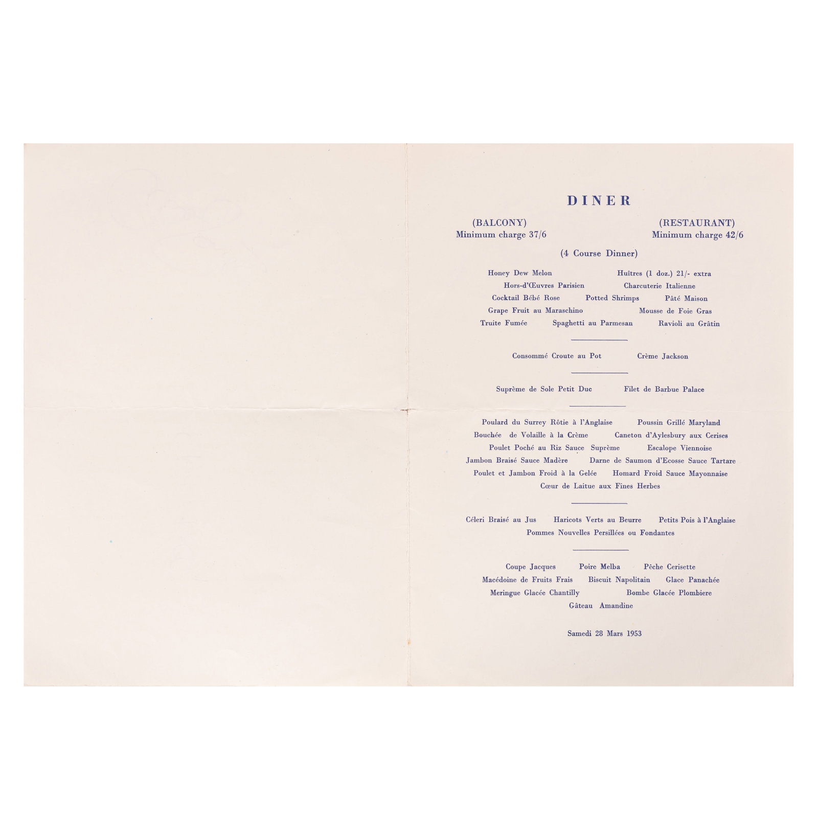 Kelly (Grace) & Ava Gardner Signed menu, 1953 - 2