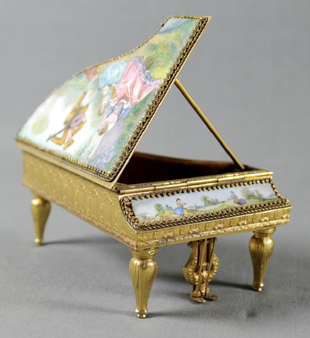 VIENNESE ENAMEL PIANO SHAPED BOX: VIENNESE ENAMEL PIANO SHAPED BOX. MEASURES H: 4 3/4" X 5" X 3"