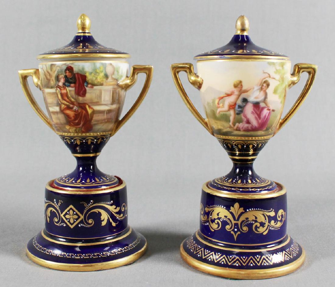PAIR OF ROYAL VIENNA PORCELAIN COVERED URNS (1 of 7)