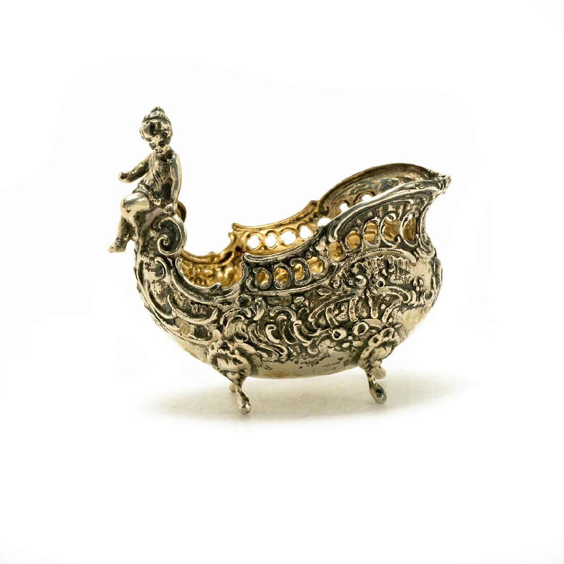 German Rococo Silver Miniature Salt Cellar w/ Putti (1 of 4)