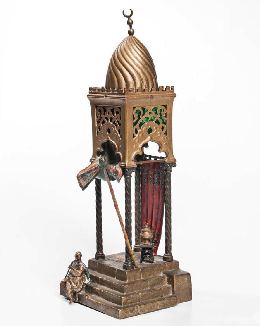 Franz Bergman Cold-painted Bronze Lamp, Austria, late (1 of 2)