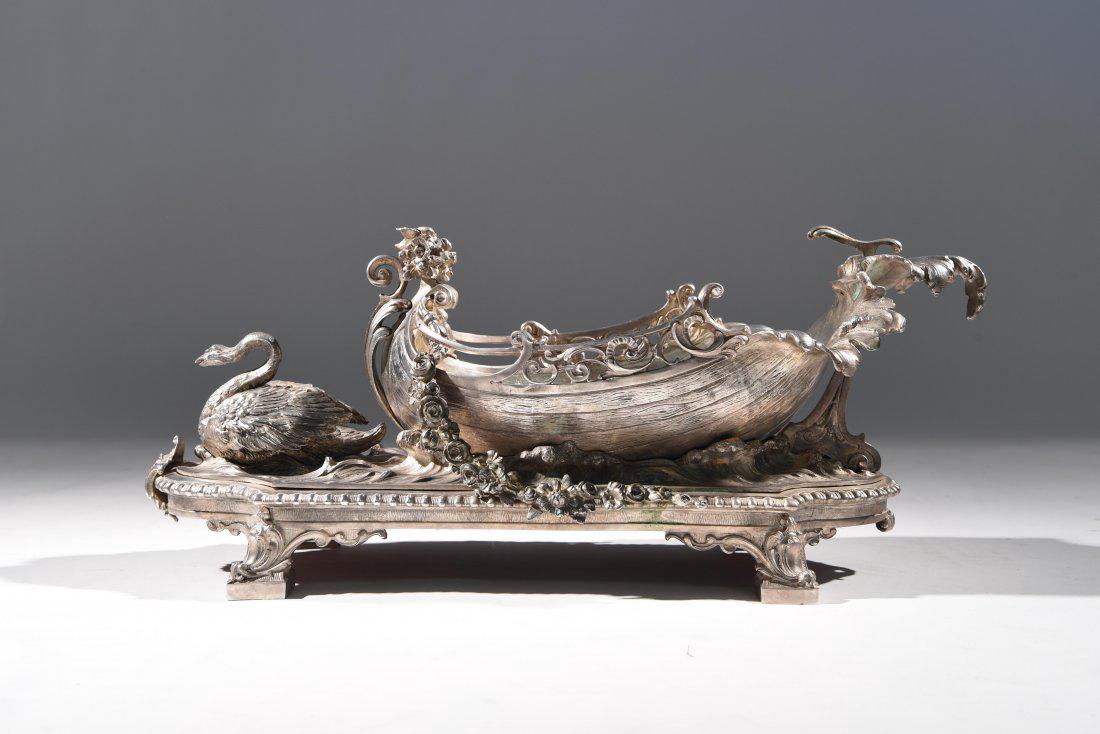 SILVERED BRONZE SWAN,CHERUB & BOAT CENTERPIECE (1 of 10)