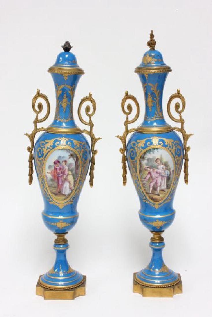 Pair Sevres style light blue urns (1 of 7)