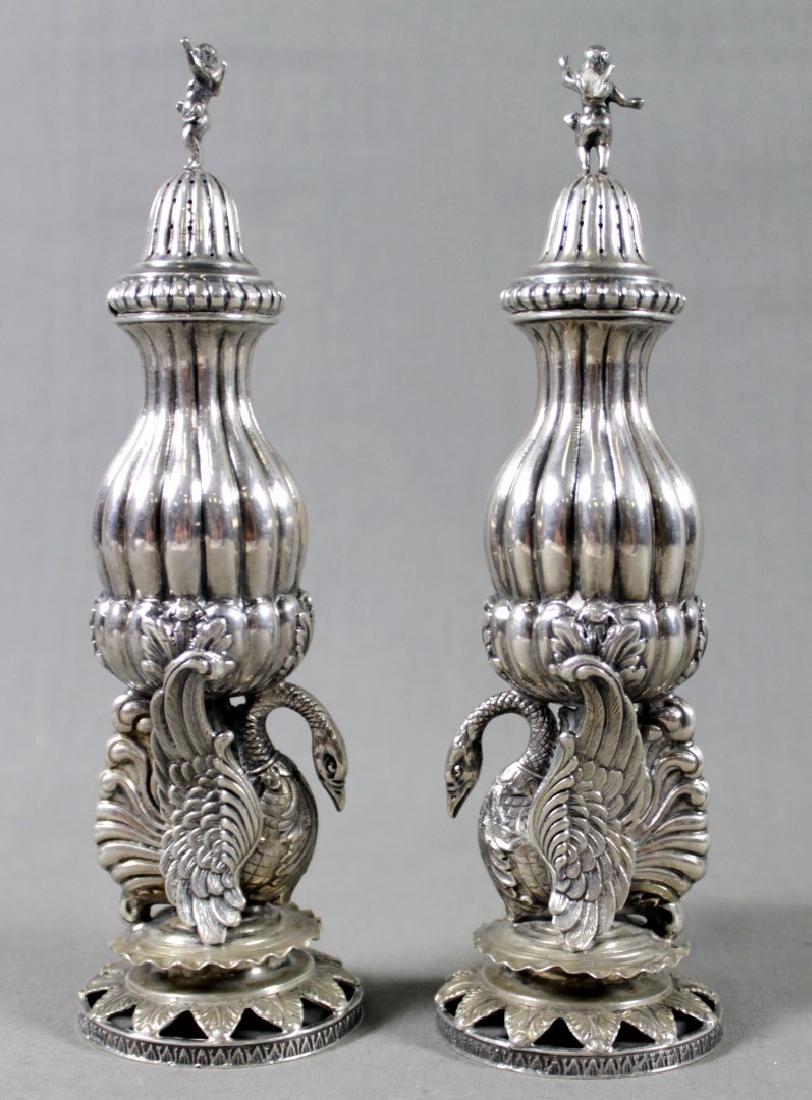 PAIR OF STERLING SILVER SWAN SALT AND PEPPER SHAKERS (1 of 4)