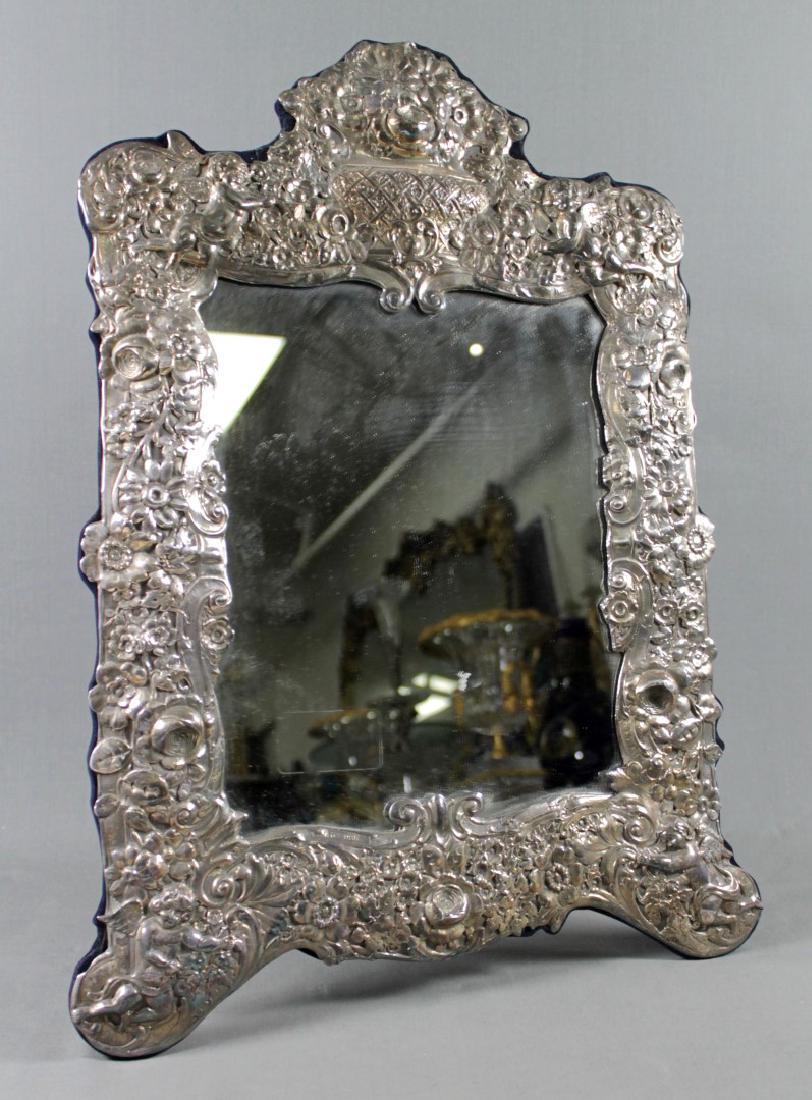 LARGE SILVER FRAMED TABLE MIRROR (1 of 4)