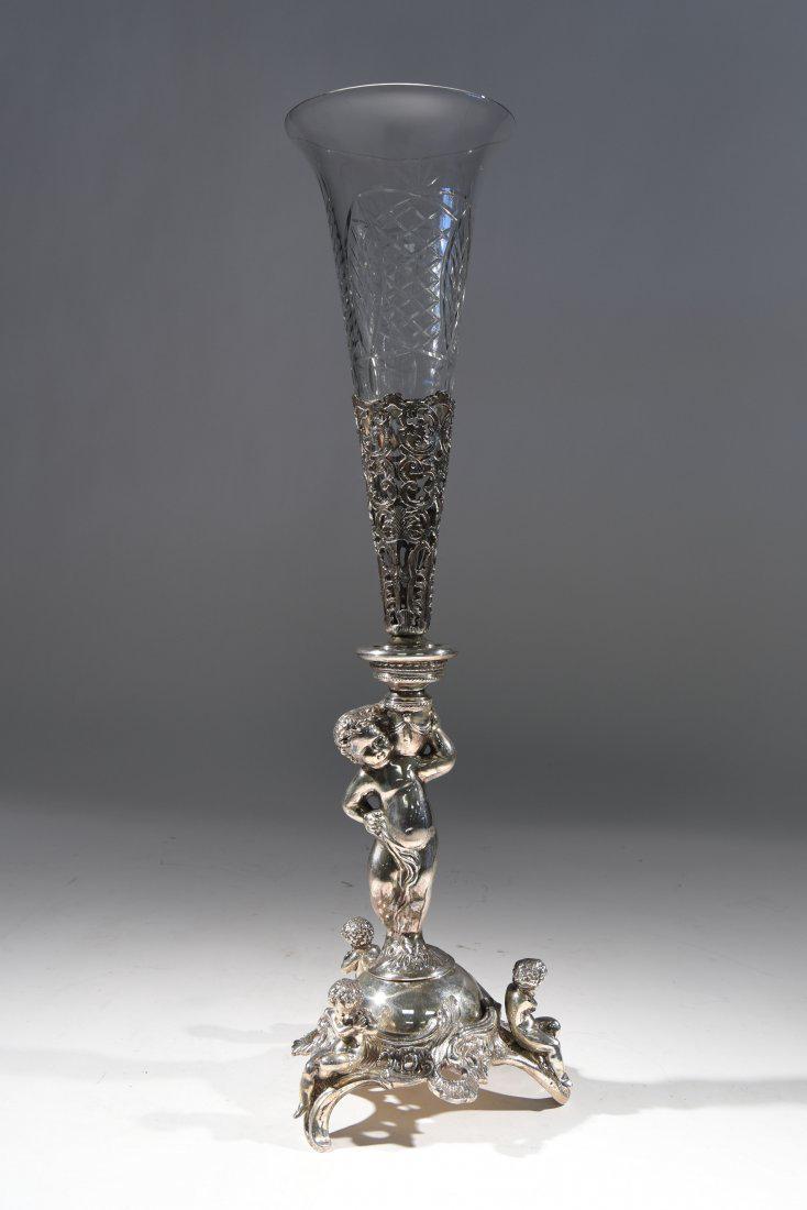 LARGE SILVERPLATE VASE W/ GLASS INSERT (1 of 10)