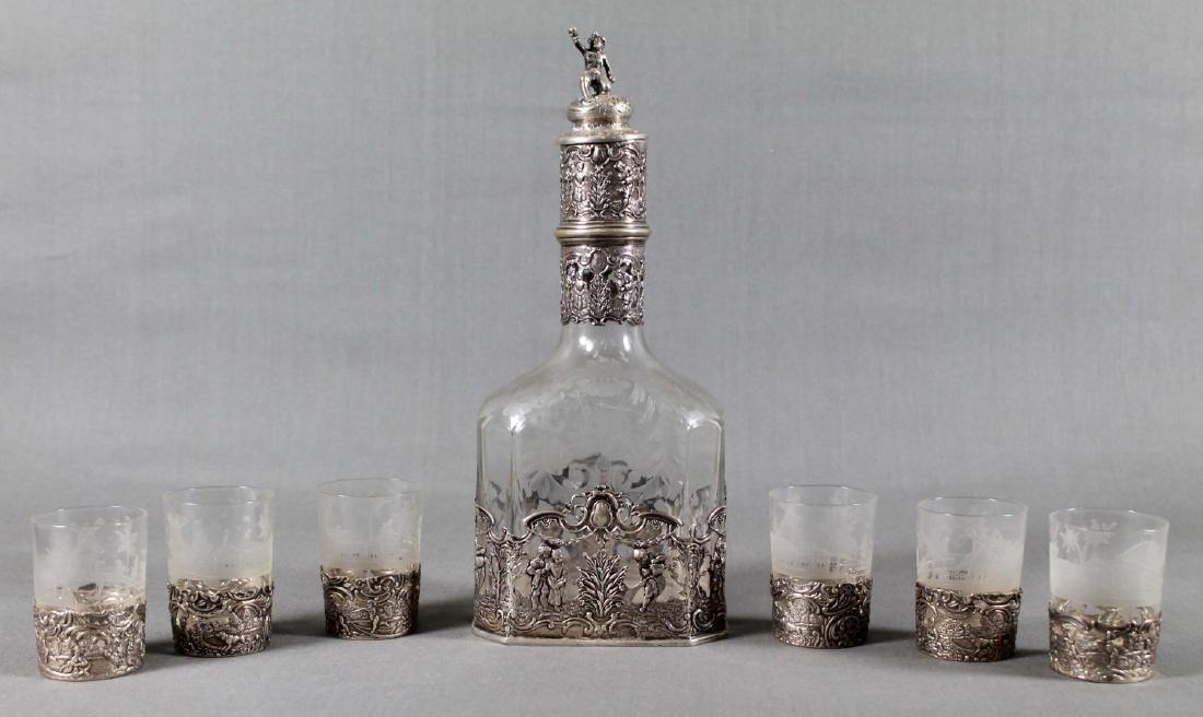 German Silver And Etched Glass Liqour Set (1 of 6)