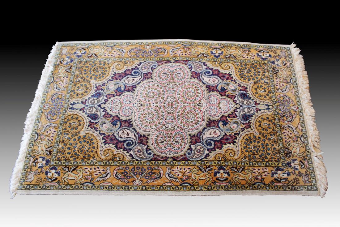 PERSIAN YELLOW AND BEIGE THROW RUG (1 of 5)