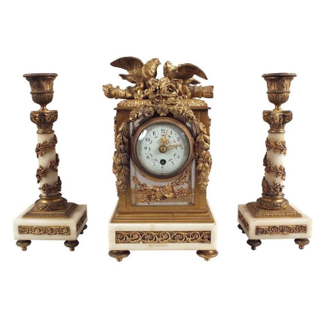 1880s Louis XVI-Style Three Piece Clock Set (1 of 1)
