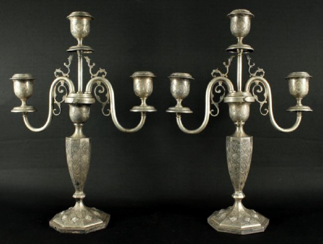 PAIR OF PERSIAN STERLING 3 ARM CANDELABRAS (1 of 7)