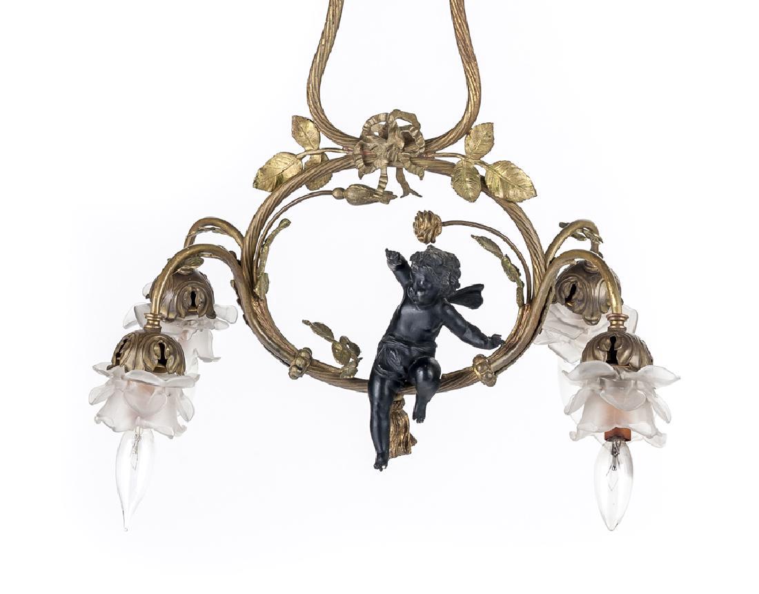 Belle Epoque Dore Bronze & Lalique Cherub Chandelier (1 of 6)