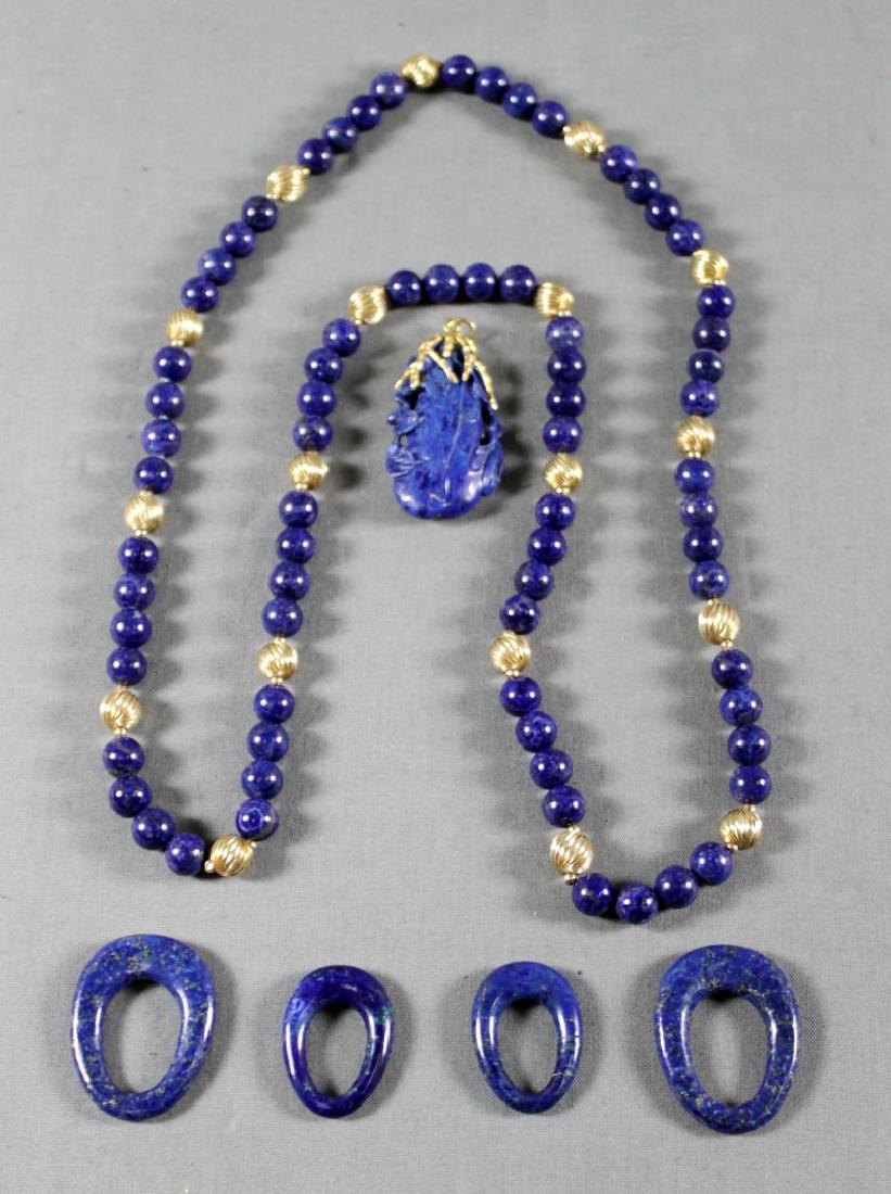 LAPIS AND GOLD NECKLACE AND PENDANT W/ FOUR DROP (1 of 3)