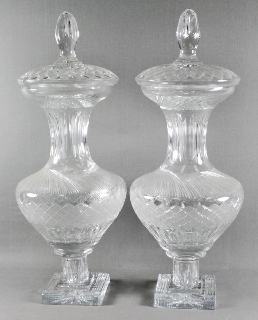 PAIR OF BACCARAT STYLE CUT CRYSTAL COVERED URNS (1 of 4)