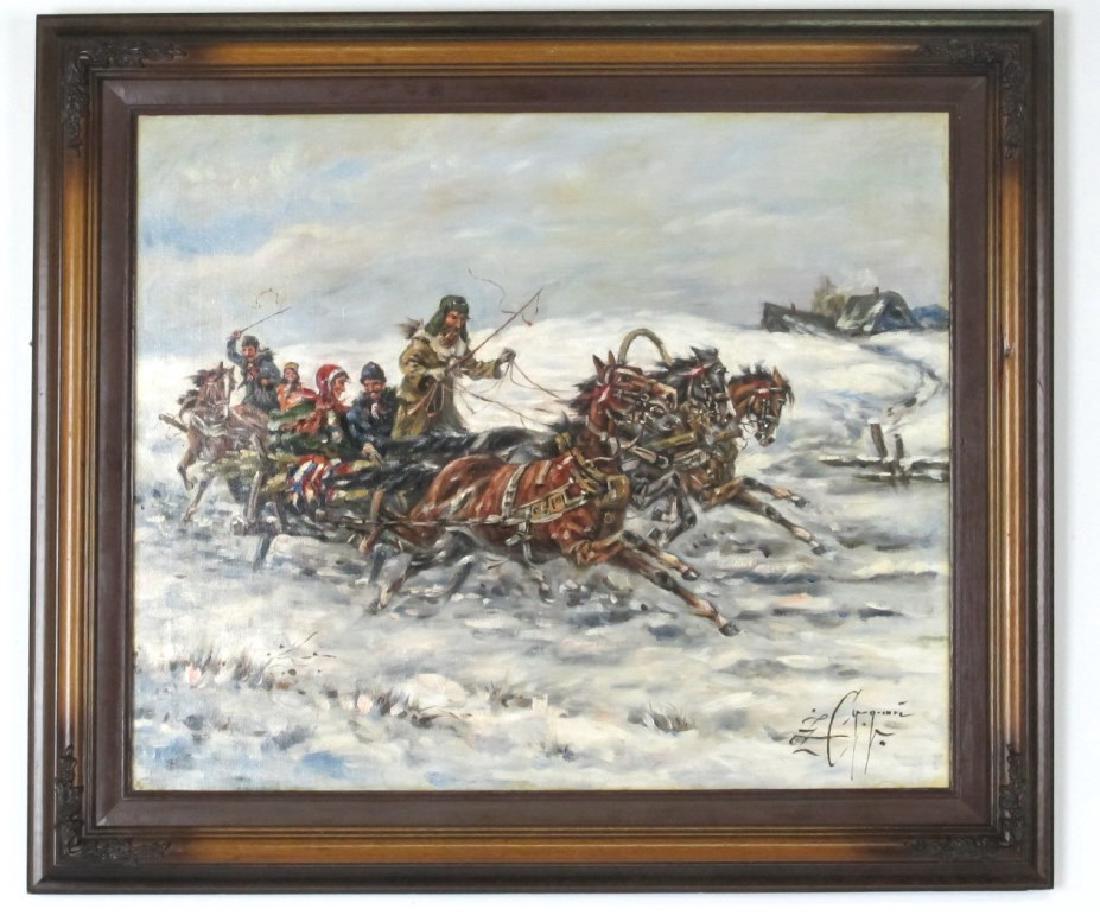 Snow Scene Oil on canvas painting signed Z. Cygan 1890 (1 of 6)