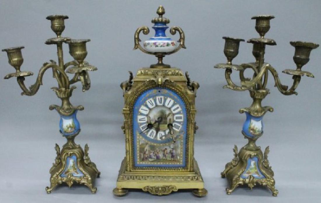 SERVE -TYPE ORMOLU MOUNTED ASSEMBLED THREE PIECE CLOCK (1 of 4)