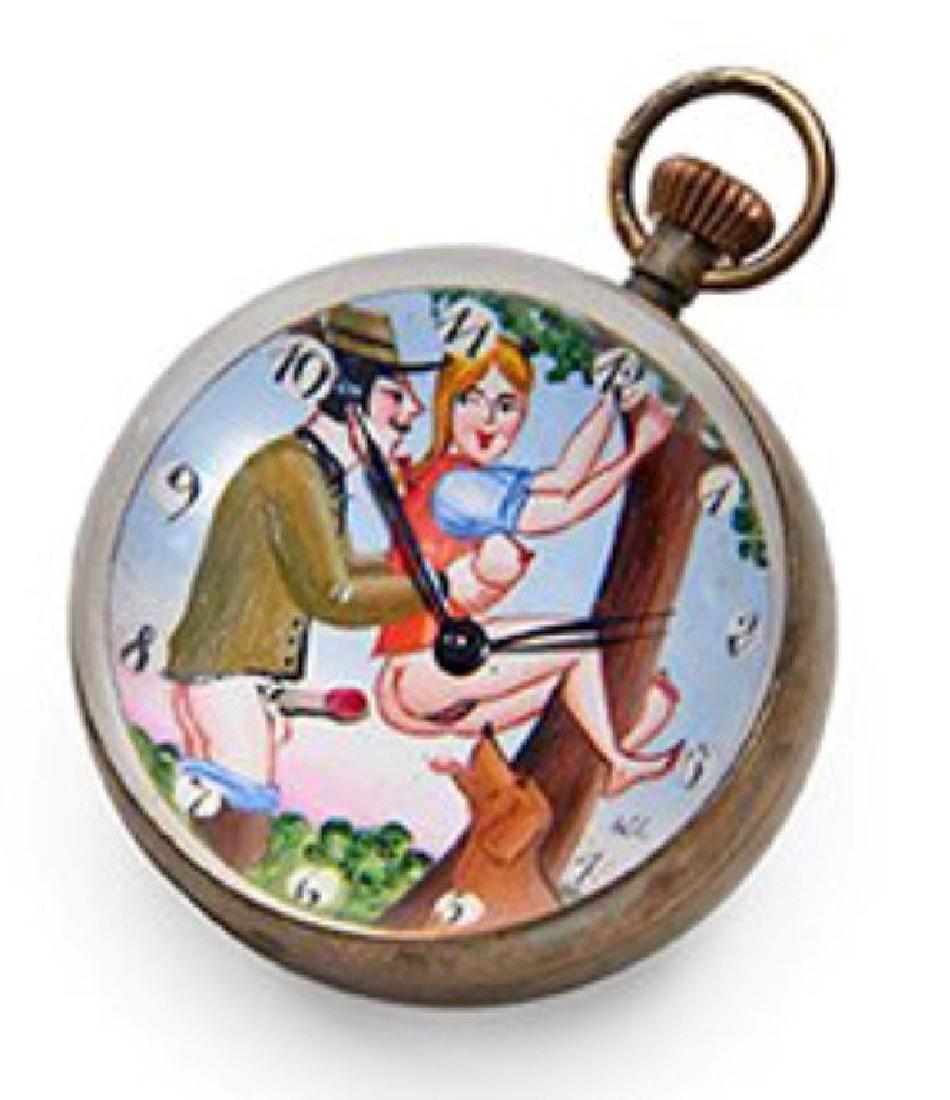 Erotic Animal Related / Themed Ball Clock: Erotic Animal Related / Themed Ball Clock Erotic, Animal related / themed ball clocks, 2.5"dia. x 2.25"h The Movhnr example depicting a man, a dog and a woman hanging from a tree. erotic ball clock Ar