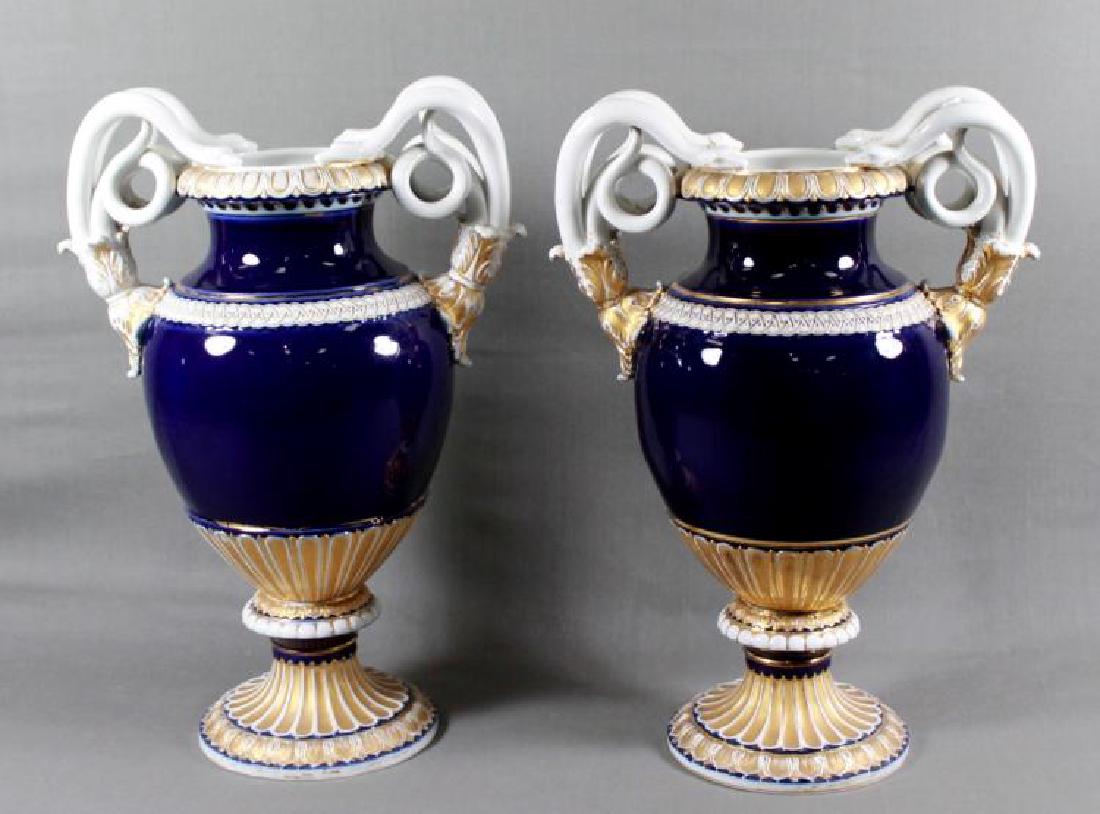 Pair of 19th C. Large Meissen Cobalt blue vases With (1 of 6)