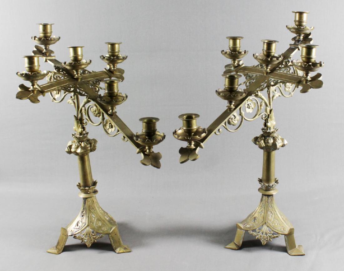 PAIR OF 19TH C. GOTHIC BRASS CANDELABRAS (1 of 4)