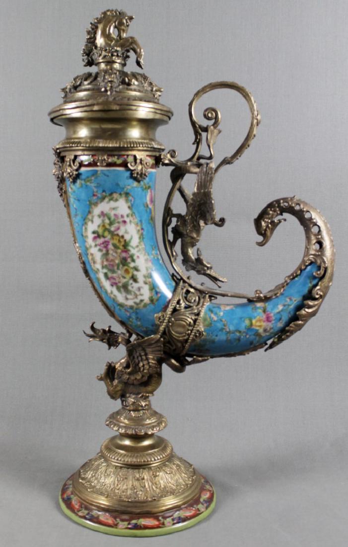 A CONTINENTAL PORCELAIN CORNUCOPIA URN BRONZE MOUNTED (1 of 6)