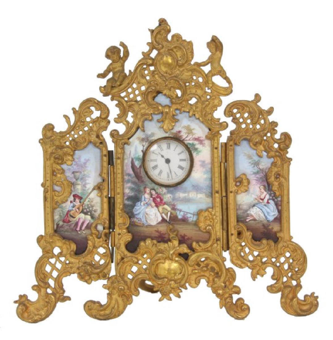 VIENNA VIENNESE ENAMEL ORMOLU GILT BRONZE 3 PANEL CLOCK (1 of 5)
