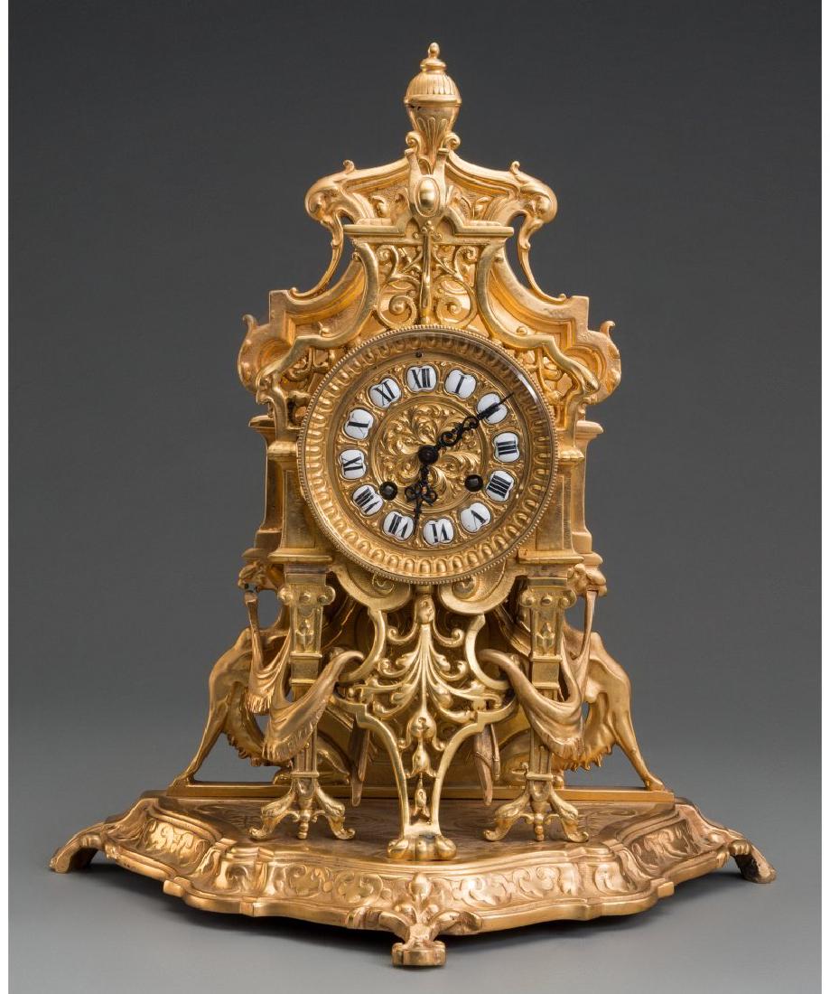 A Louis XV-Style Gilt Bronze Clock, Late 19th C. (1 of 2)
