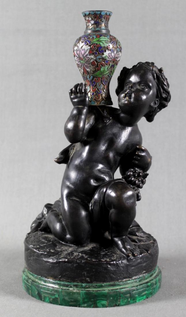 FRENCH PATINATED BRONZE AND ENAMEL FIGURE OF A BOY W/ (1 of 3)