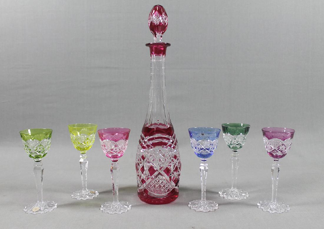 SIX CORDIAL COLORED CRYSTAL DECANTER (1 of 12)