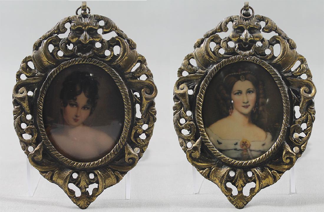 Pair of Victorian woman portraits in miniature brass (1 of 6)