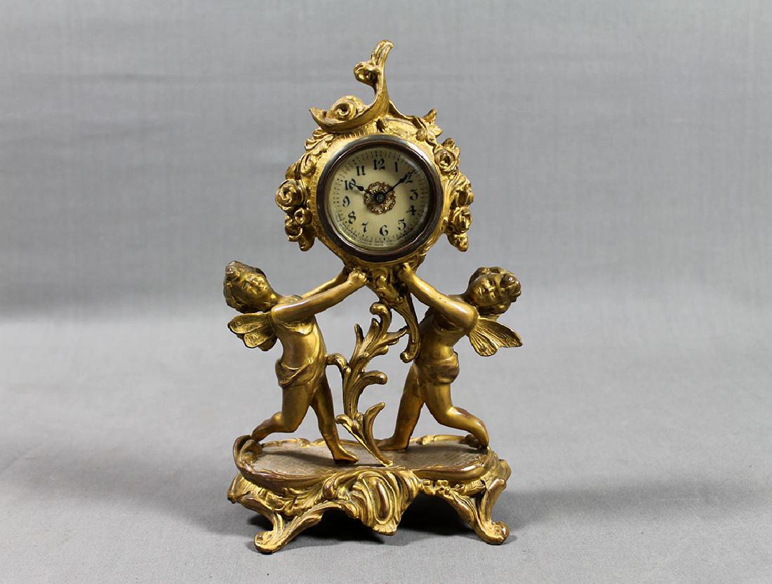 9" French Gilt Metal Table Clock in Classical and Art (1 of 7)