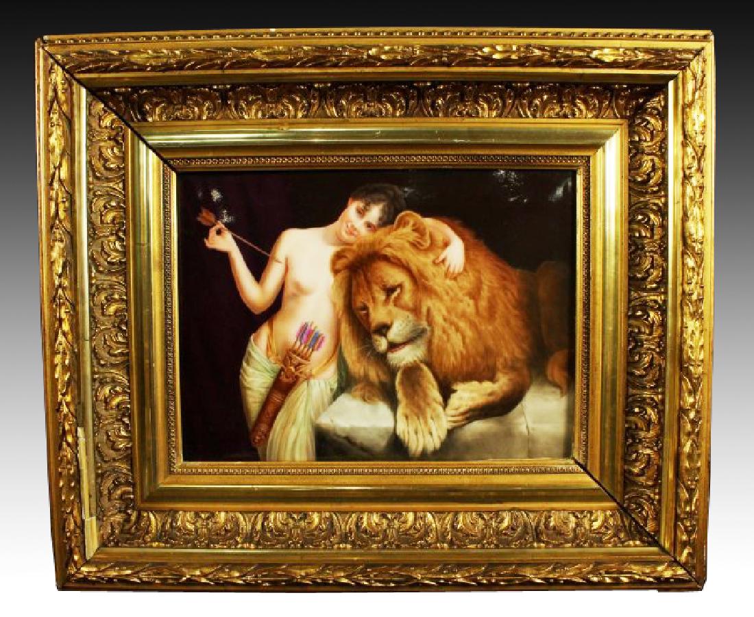 MAGNIFICENT KPM PLAQUE OF WOMAN AND LION (1 of 3)