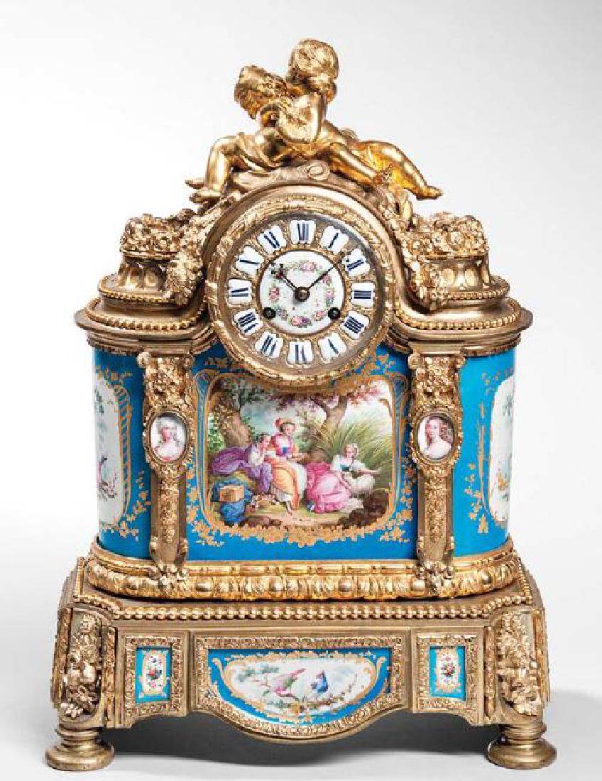 Sevres-type Porcelain-mounted Gilt-bronze Mantel Clock, (1 of 1)