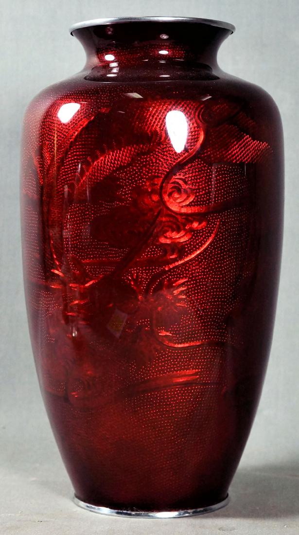 JAPANESE RED CLOISONNE VASE