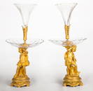 LARGE PAIR OF FRENCH BRONZE FIGURAL GLASS EPERGNES