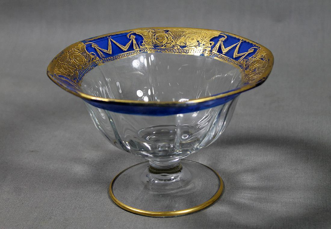 MORANO GILT RIM GLASSWARE: Cobalt Blue with Gold Leaf Floral Highlights Murano glass is glass made on the Venetian island of Murano, which has specialized in glassware for centuries. MuranoÃ¢Â€Â™s glassmakers led Europe