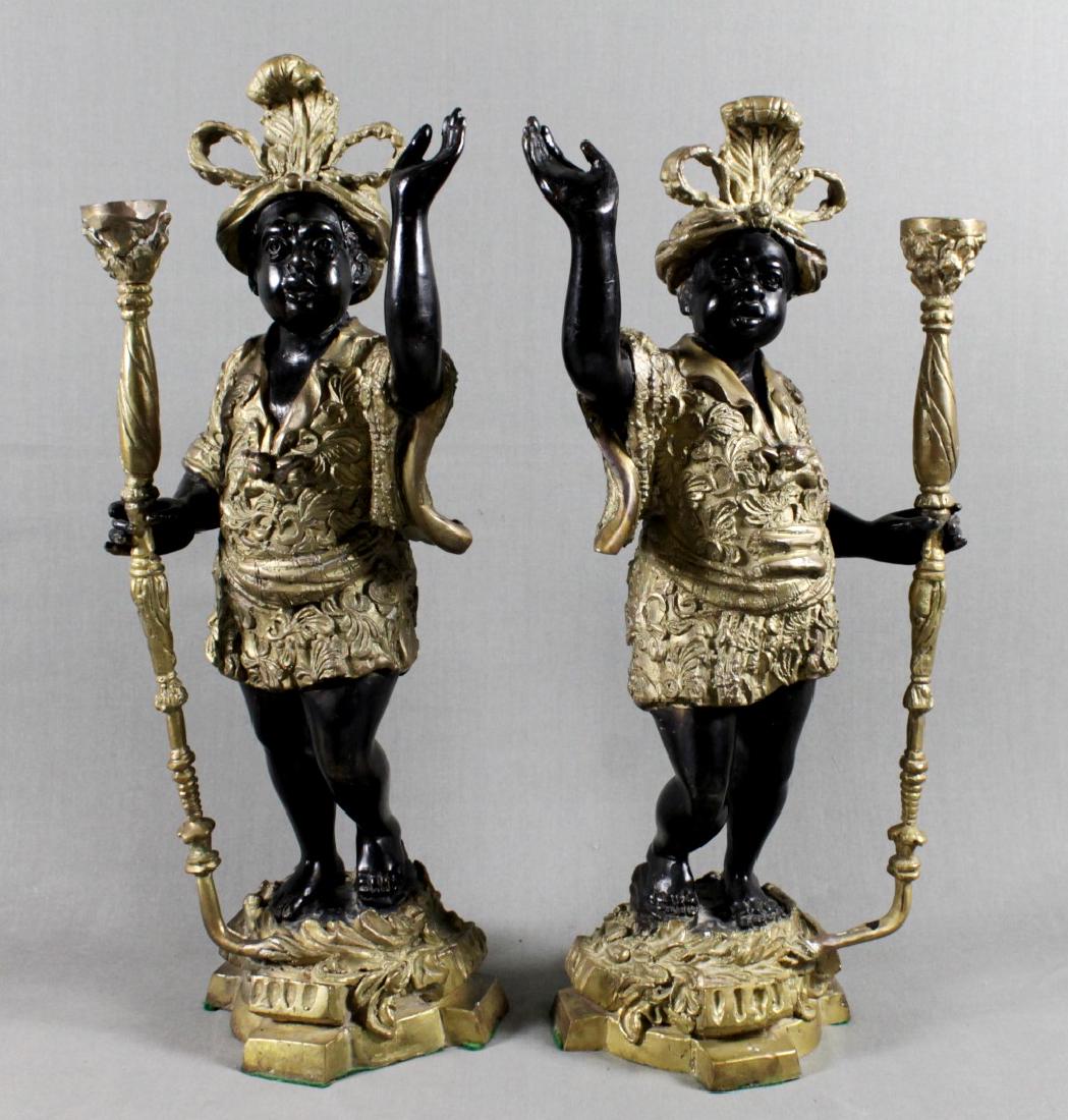 PAIR OF VENITIAN BRONZE BLACKMOOR FIGURES: PAIR OF VENITIAN BRONZE BLACKMOOR FIGURES. MEASURES H: 16 1/2" W: 6"