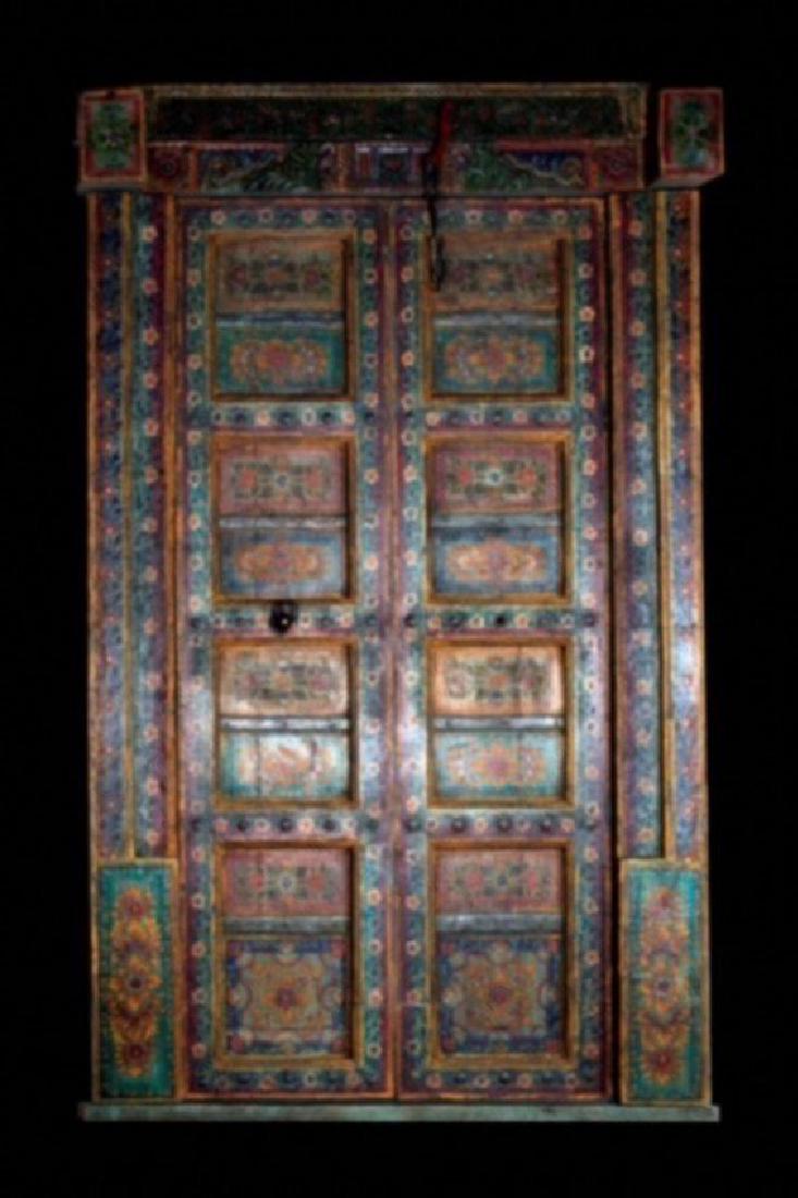 HAVELI POLYCHROME WOOD DOORS WITH FRAME, 90.5"H (1 of 4)