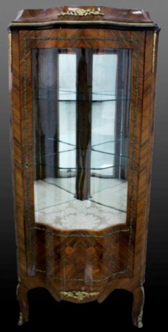 FRENCH LOUIS XV STYLE MAHOGANY AND MARQUETRY VITRINE (1 of 4)