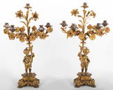 PAIR OF LOUIS XV STYLE GILT BRONZE FIGURAL CANDELABRA