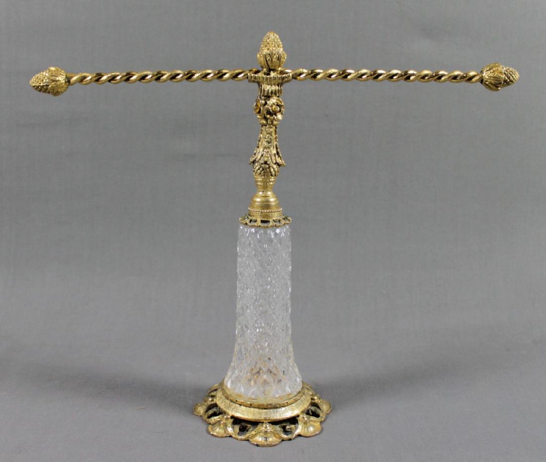 SMALL GILT METAL AND GLASS TOWEL RACK (1 of 4)